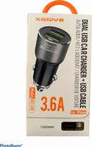 Xssive - Usb car charger 3.6 A - dubbel met iphone kabel